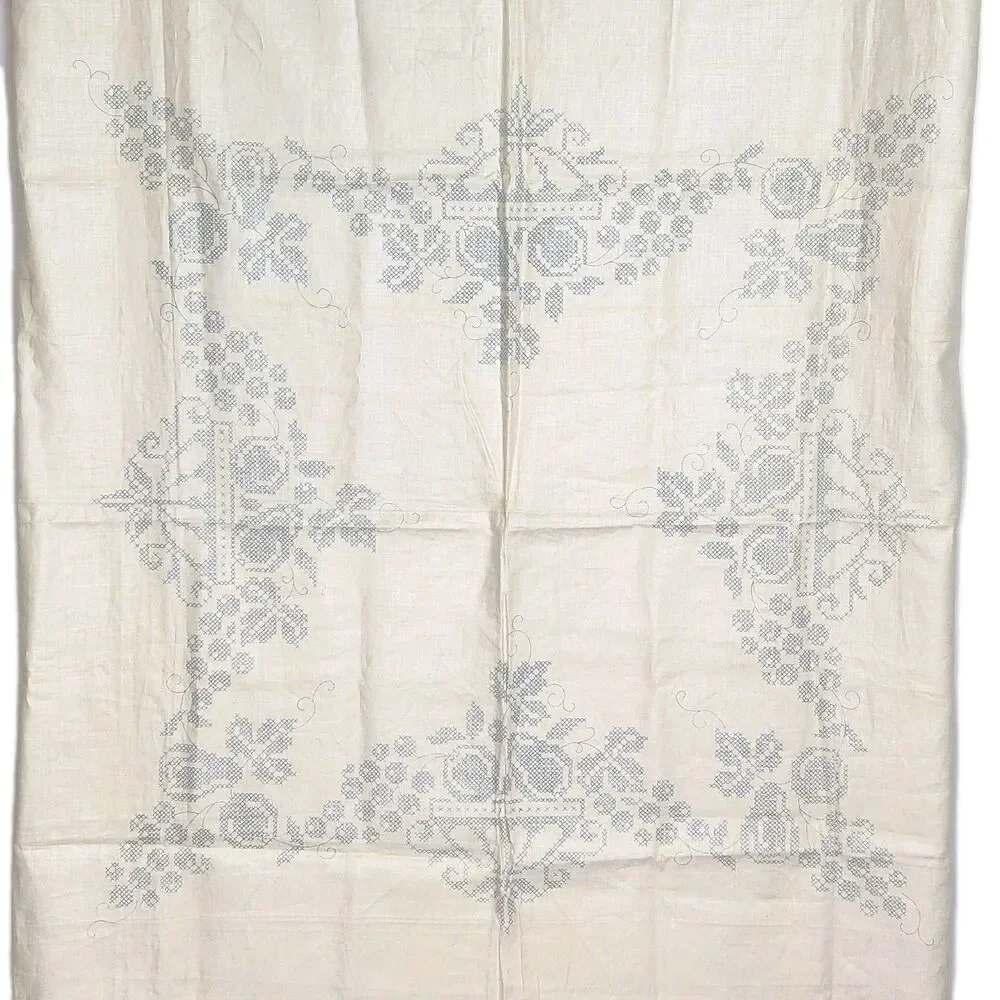 Vintage Stamped Cross Stitch Tablecloth Fruit Basket Linen 50x50 Unfinished DIY